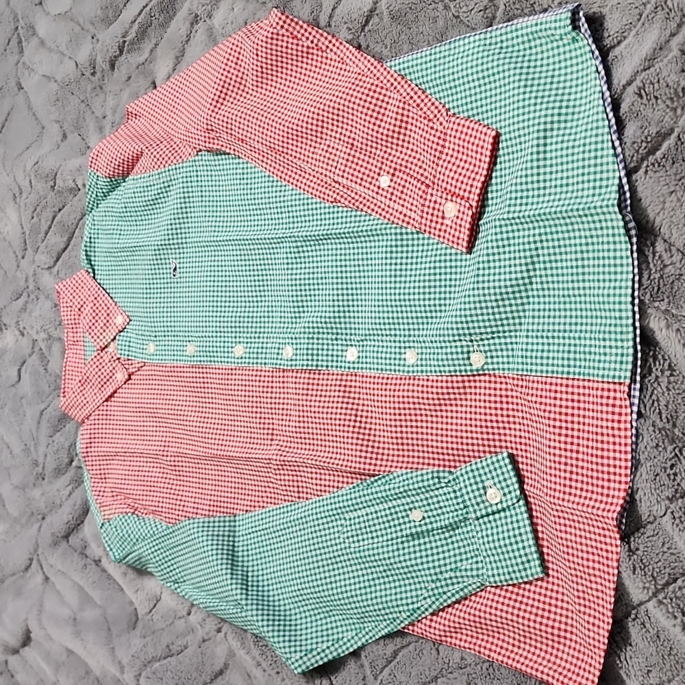 Vineyard Vines Boys Red, Green, & Blue Checked Button-Down Holiday Shirt  Sz 16